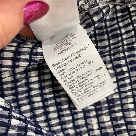 J.Crew Smocked Blue and White Midi skirt in Gingham Print - Picture 7 of 9